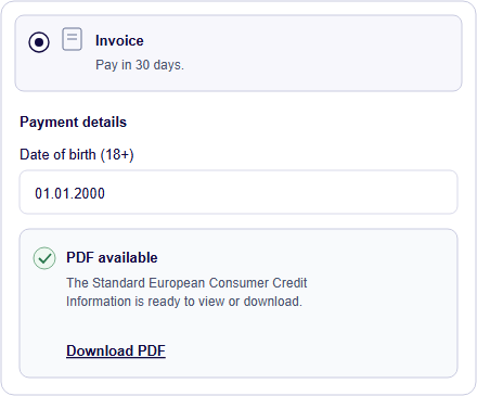 Example checkout after the SECCI PDF version has been provided.