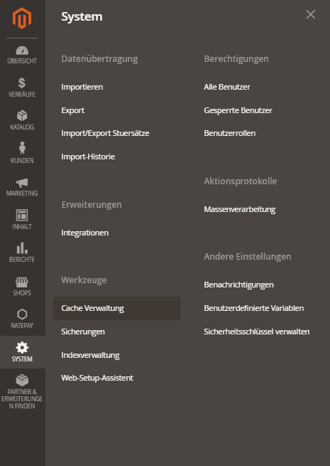 System -> Cache Management